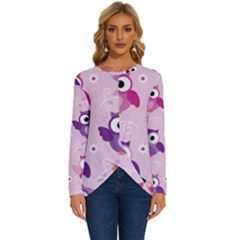 Seamless Cute Colourfull Owl Kids Pattern Long Sleeve Crew Neck Pullover Top by Bedest