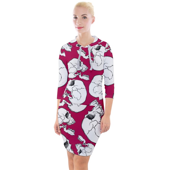 Terrible Frightening Seamless Pattern With Skull Quarter Sleeve Hood Bodycon Dress