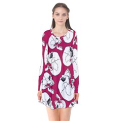 Terrible Frightening Seamless Pattern With Skull Long Sleeve V-neck Flare Dress by Bedest