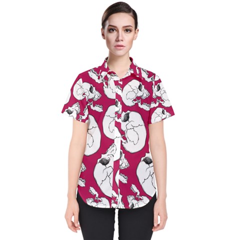 Terrible Frightening Seamless Pattern With Skull Women s Short Sleeve Shirt by Bedest