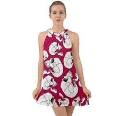 Terrible Frightening Seamless Pattern With Skull Halter Tie Back Chiffon Dress by Bedest