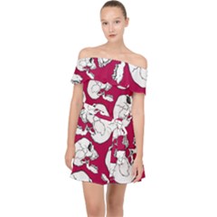 Terrible Frightening Seamless Pattern With Skull Off Shoulder Chiffon Dress by Bedest