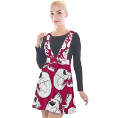 Terrible Frightening Seamless Pattern With Skull Plunge Pinafore Velour Dress by Bedest