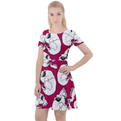 Terrible Frightening Seamless Pattern With Skull Cap Sleeve Velour Dress  by Bedest