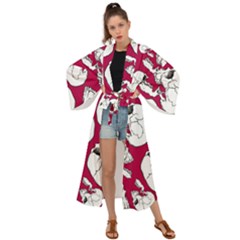 Terrible Frightening Seamless Pattern With Skull Maxi Kimono by Bedest