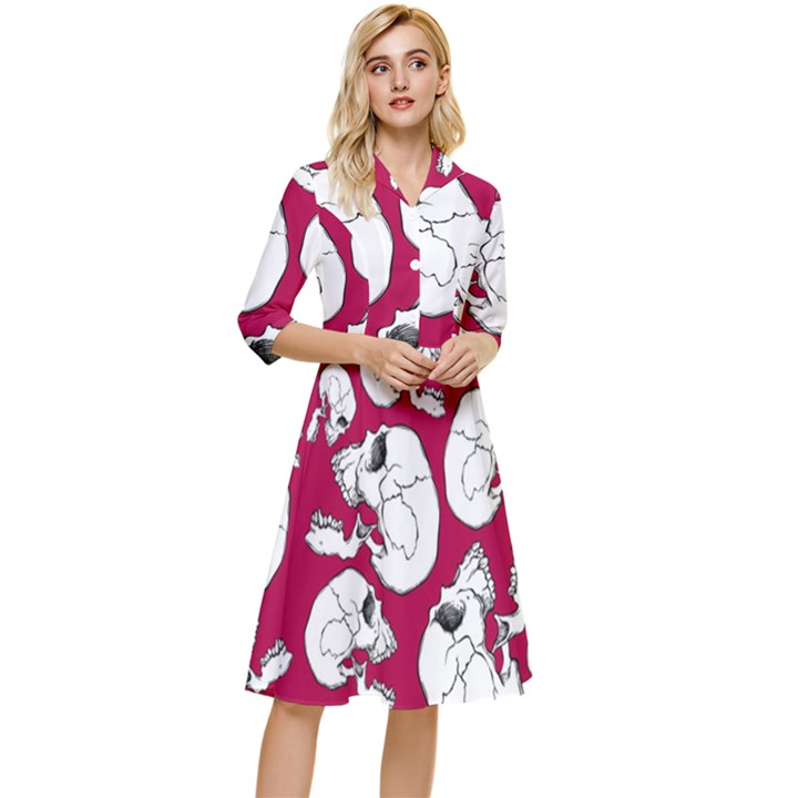 Terrible Frightening Seamless Pattern With Skull Classy Knee Length Dress