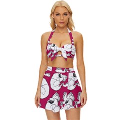 Terrible Frightening Seamless Pattern With Skull Vintage Style Bikini Top And Skirt Set  by Bedest