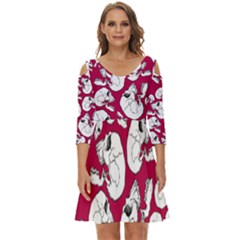 Terrible Frightening Seamless Pattern With Skull Shoulder Cut Out Zip Up Dress by Bedest