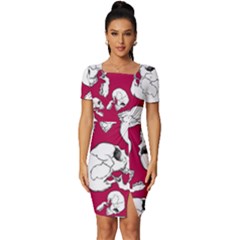 Terrible Frightening Seamless Pattern With Skull Fitted Knot Split End Bodycon Dress by Bedest