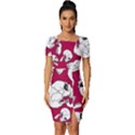 Terrible Frightening Seamless Pattern With Skull Fitted Knot Split End Bodycon Dress View1