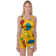 Graffiti Characters Seamless Ornament One Piece Boyleg Swimsuit