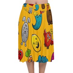 Graffiti Characters Seamless Ornament Velvet Flared Midi Skirt