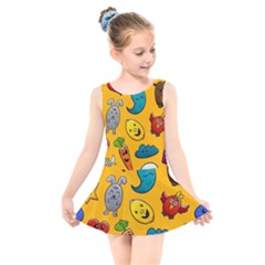 Graffiti Characters Seamless Ornament Kids  Skater Dress Swimsuit by Bedest