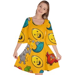 Graffiti Characters Seamless Ornament Velour Kimono Dress by Bedest