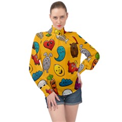 Graffiti Characters Seamless Ornament High Neck Long Sleeve Chiffon Top by Bedest