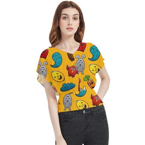 Graffiti Characters Seamless Ornament Butterfly Chiffon Blouse by Bedest