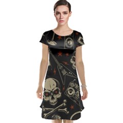 Grunge Seamless Pattern With Skulls Cap Sleeve Nightdress by Bedest