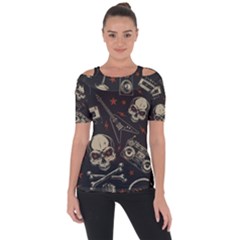 Grunge Seamless Pattern With Skulls Shoulder Cut Out Short Sleeve Top by Bedest