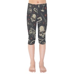 Grunge Seamless Pattern With Skulls Kids  Capri Leggings  by Bedest