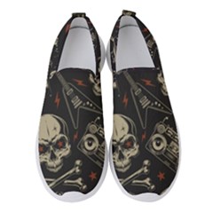 Grunge Seamless Pattern With Skulls Women s Slip On Sneakers by Bedest