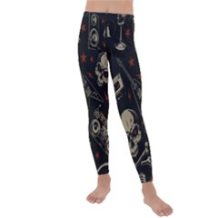 Grunge Seamless Pattern With Skulls Kids  Lightweight Velour Leggings by Bedest