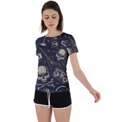 Grunge Seamless Pattern With Skulls Back Circle Cutout Sports T-shirt by Bedest