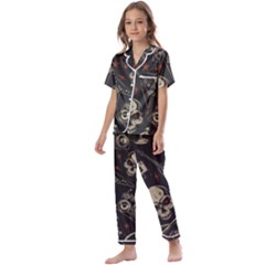 Grunge Seamless Pattern With Skulls Kids  Satin Short Sleeve Pajamas Set by Bedest