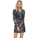 Grunge Seamless Pattern With Skulls Long Sleeve Satin Robe View1