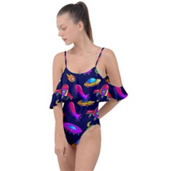 Space Pattern Drape Piece Swimsuit by Bedest