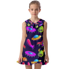 Space Pattern Kids  Pilgrim Collar Ruffle Hem Dress by Bedest