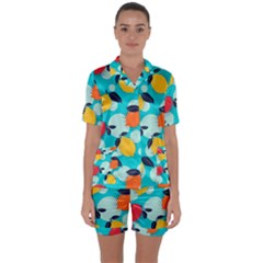 Pop Art Style Citrus Seamless Pattern Satin Short Sleeve Pajamas Set by Bedest