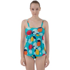 Pop Art Style Citrus Seamless Pattern Twist Front Tankini Set by Bedest