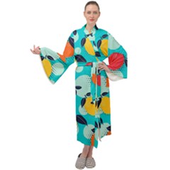 Pop Art Style Citrus Seamless Pattern Maxi Velvet Kimono by Bedest