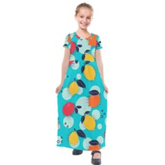 Pop Art Style Citrus Seamless Pattern Kids  Short Sleeve Maxi Dress by Bedest