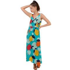 Pop Art Style Citrus Seamless Pattern V-neck Chiffon Maxi Dress by Bedest