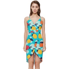 Pop Art Style Citrus Seamless Pattern Wrap Frill Dress by Bedest