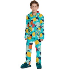 Pop Art Style Citrus Seamless Pattern Kids  Long Sleeve Velvet Pajamas Set by Bedest