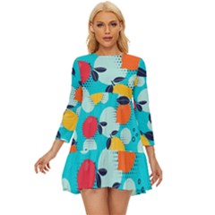 Pop Art Style Citrus Seamless Pattern Long Sleeve Babydoll Dress by Bedest