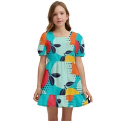 Pop Art Style Citrus Seamless Pattern Kids  Short Sleeve Dolly Dress by Bedest