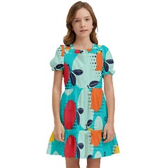 Pop Art Style Citrus Seamless Pattern Kids  Puff Sleeved Dress by Bedest