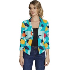 Pop Art Style Citrus Seamless Pattern Women s Casual 3/4 Sleeve Spring Jacket by Bedest