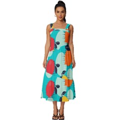 Pop Art Style Citrus Seamless Pattern Square Neckline Tiered Midi Dress by Bedest