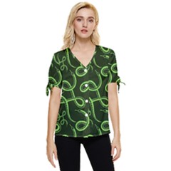 Snakes Seamless Pattern Bow Sleeve Button Up Top by Bedest