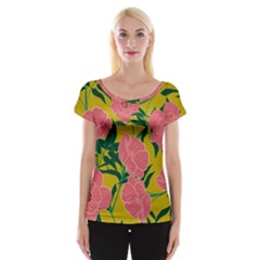 Pink Flower Seamless Pattern Cap Sleeve Top by Bedest