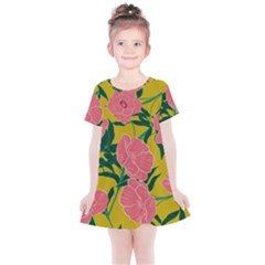 Pink Flower Seamless Pattern Kids  Simple Cotton Dress by Bedest