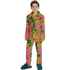 Pink Flower Seamless Pattern Kids  Long Sleeve Velvet Pajamas Set by Bedest