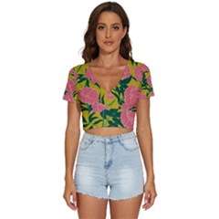 Pink Flower Seamless Pattern V-neck Crop Top by Bedest