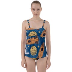 Missile Pattern Twist Front Tankini Set