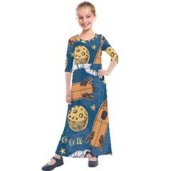 Missile Pattern Kids  Quarter Sleeve Maxi Dress