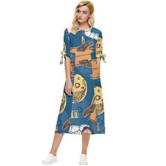 Missile Pattern Bow Sleeve Chiffon Midi Dress by Bedest